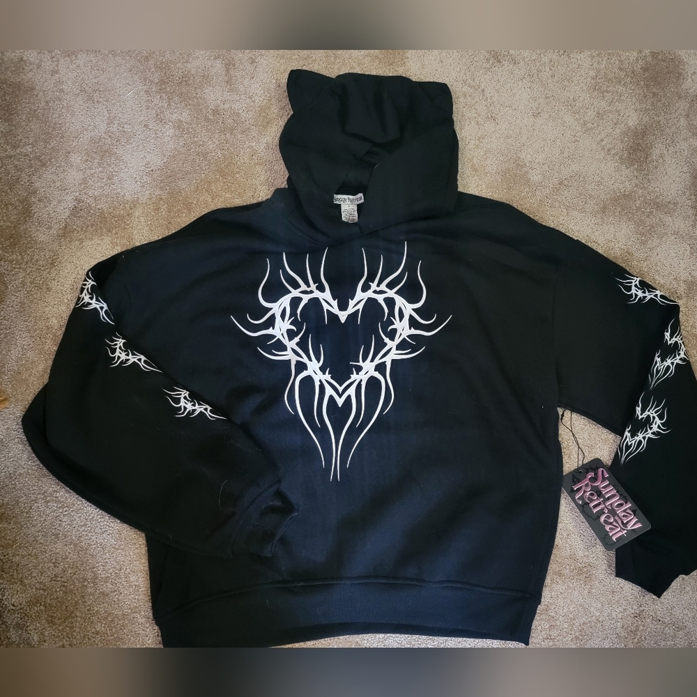 Black Graphic Hoodie W Ears Juniors New W Tag!
